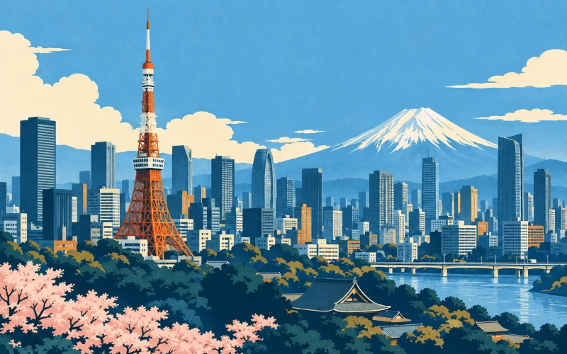 Japan landmark illustration