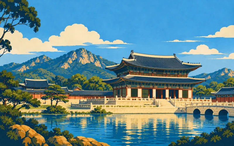 South Korea landmark illustration