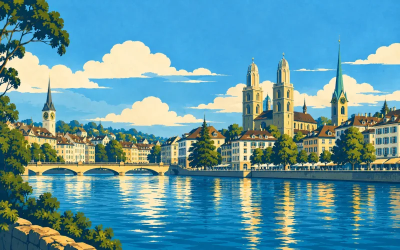 Switzerland landmark illustration